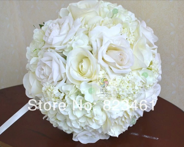 SpringWeddingWhiteWeddingHydrangeaArtificialSilkRoseBouquet 
