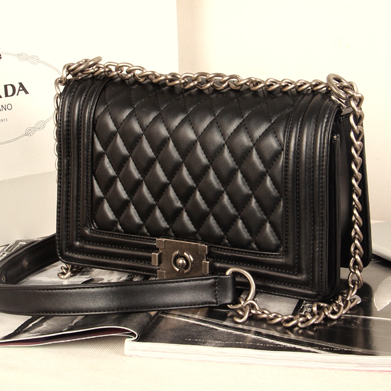 2014 women PU handbag high quality women messenger bags plaid chain bag famous brand designer channelled