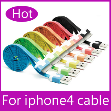 Free Shipping Flat Noodle Colorful Sync Data Charging Charger Adapter Cable for Apple iPhone 3GS 4