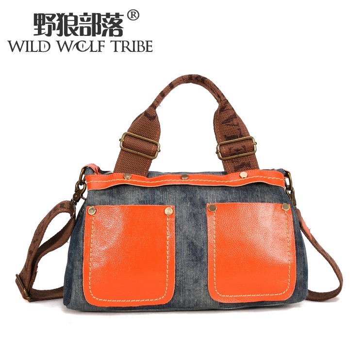 Tribal denim bag the wolf 2013 handbag one shoulder cross body women s denim handbag 3706