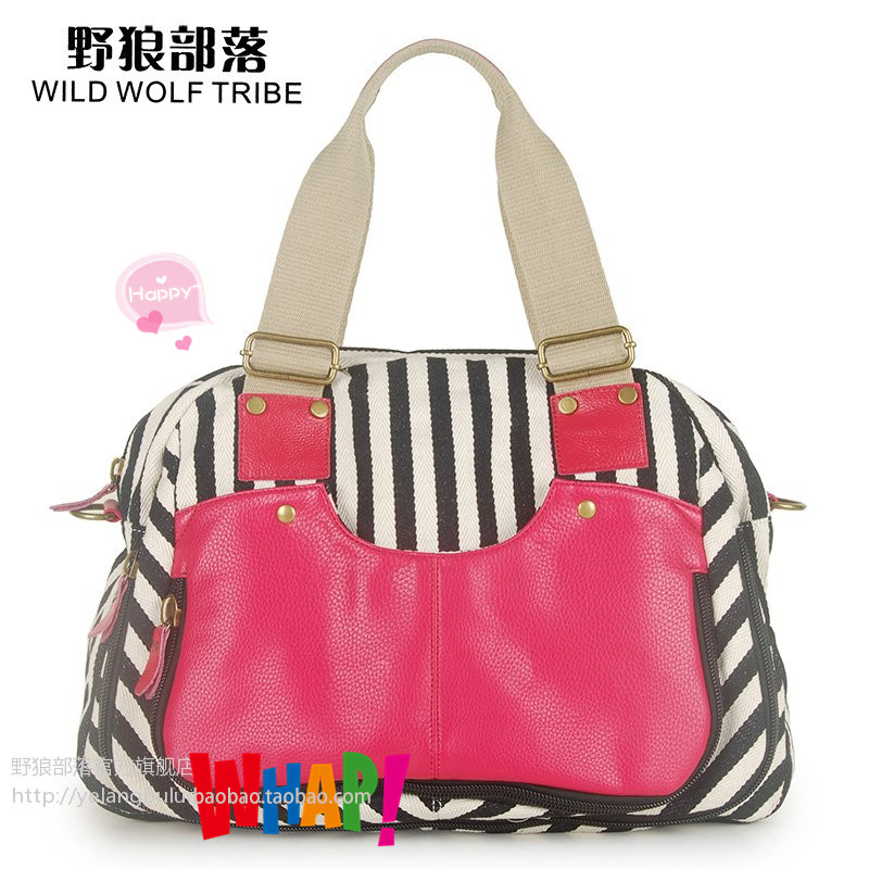 The wolf 2013 black and white stripes tribal canvas one shoulder double sided women s handbag