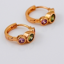 Wholesale Womens 18K Yellow Gold Plated Multi Color Round Cupid Cut Cubic Zirconia CZ Hoop Huggie