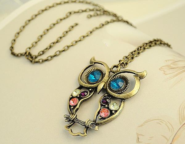Euramerican Pop Fashion jewelry Cute owl pendant necklace Set drill and Engraving flower high quality Clothing