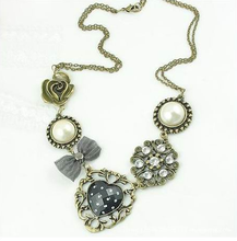 (Min order $10 mixed order) vintage  rose love multi-layer bow shaped with rhinestone necklace