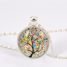 1pcs Sliver Tone Alloy pendant silvering Flowers butterflies life tree Necklace Friendship Gift Cabochon jewelry