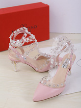 european lady high heel sandal pointed toe women wedding dress shoe sexy transparent PVC crystal shoe