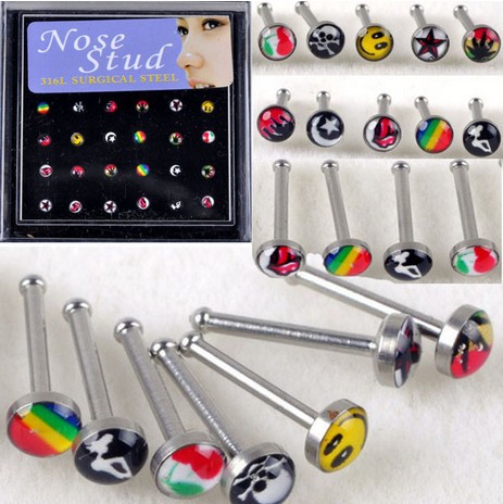 24pcs Wholesale Body Jewelry Nose Ring Piercing Nose Studs With Pad Mixed Style Cheap Price Free