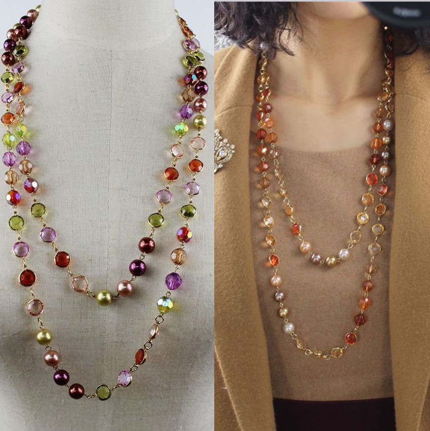 Wholesale Women Long Necklace with Multi Color Beads Simulate Pearls Fashion Women Jewelry Accessories