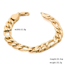 Men heavy metal jewelry 9inch 12mm 33.5 grams wide solid figaro gold chain bracelets & bangles 18K yellow  gold GP filled