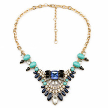 New Arrival Excellent Qingdao Factory Wholesale 2014 Jewelry Matte Gold Blue Necklace