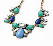 New Styles 2014 Statement Fashion Women Jewelry Blue Resin Water drop Necklace
