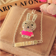 Free shipping Fashion jewelry The rabbit long ear white pin colour of the pendant necklace