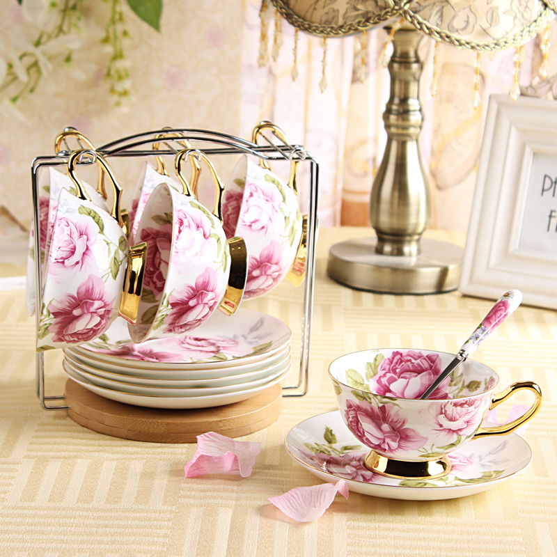 Quality fashion bone china coffe cup set d Angleterre tea cup vintage rose belt rack tea