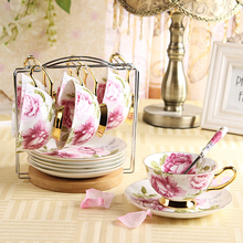 Quality fashion bone china coffee cup set d’Angleterre teacup vintage fashion rose belt rack