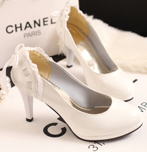 The New Summer and Spring 2014 Women Pumps sweet princess lace bow platform japanned Shoes leather