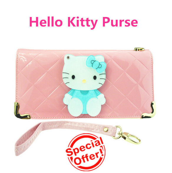 Hello Kitty Purse 2014 Brand Lady Wallet Clutch Case Pink Long Handbag PU Leather Colorful Holder