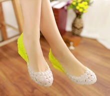 2014 lady cut out rain shoe wedges jelly sandal double color women high heel pumps beach
