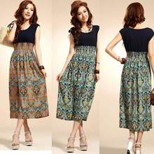 2014 Hot Sell Vintage Women Casual Bohemia Summer Mid Calf Floral Sundress Beach Long Dress