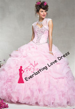 Sweetheart Beading Ruffled Organza Pin Up Lace Up Princess Sweet Sixteen Dresses Engagement Quinceanera Dress 2014