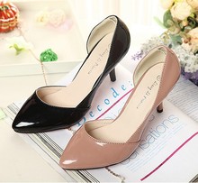 Low Price 2014 New Sexy Women Pumps Pointed Toe Open Side Black Nude Patent Leather Thin