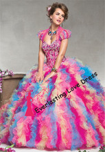 Sweetheart Exposed Boning Sequin Beading Ruffled Organza Colorful Ball Sweet Sixteen Dresses Engagement Quinceanera Dress 2014