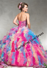 Sweetheart Exposed Boning Sequin Beading Ruffled Organza Colorful Ball Sweet Sixteen Dresses Engagement Quinceanera Dress 2014