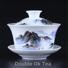 Creative Landscape Painting Ceramic Gaiwan 200ml Chinese Blue And White Tea Cup Porcelain Kung Fu Tea Set Drinkware Gai Wan