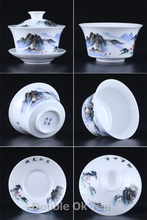 Creative Landscape Painting Ceramic Gaiwan 200ml Chinese Blue And White Tea Cup Porcelain Kung Fu Tea