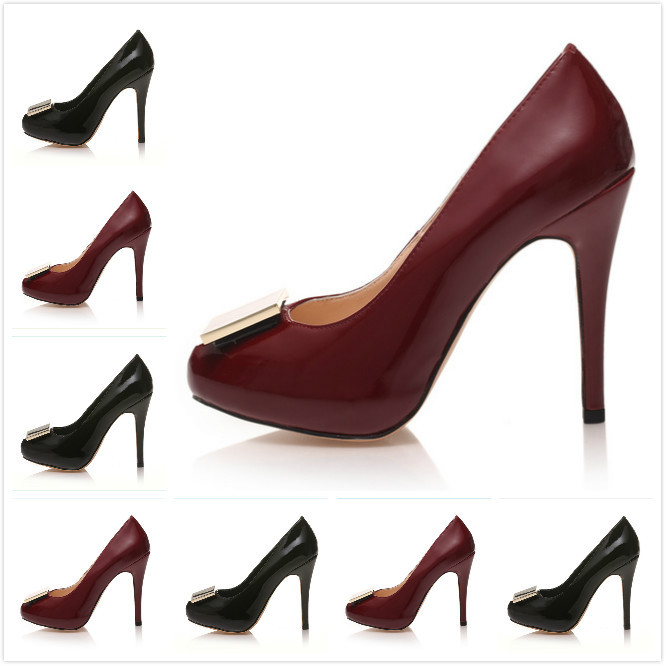 2014 Women s Black Red Genuine Leather Spring Autumn Slip On Pumps Ladies Design Fashion 12cm