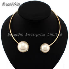 2014 European Big Brand Torques Jewelry Fashion All Match Statement Women Pearl Necklaces Gold and Silver Colors CE1968
