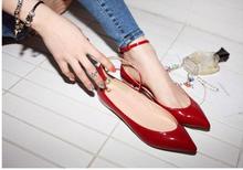 2014 NEW Women s Patent Leather Ballet Flats Point Toe Ankle Strap Oxfords Sexy Ankle Boots