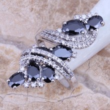 Black Sapphire White Topaz 925 Sterling Silver Overlay Ring For Women Size 5 6 7 8 9 10 Free Shipping & Jewelry Bag S0178