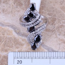 Black Sapphire White Topaz 925 Sterling Silver Overlay Ring For Women Size 5 6 7 8