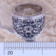 Graceful Rainbow White Topaz 925 Sterling Silver Ring For Women Size 6 7 8 9 10