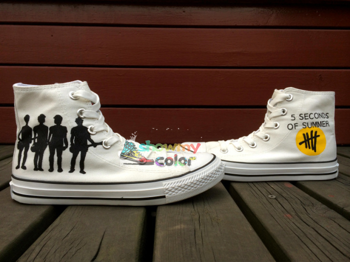 Custom Hand Painted Shoes for Men Women 5 Seconds Of Summer High Top Canvas Sneaker White