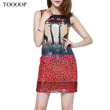 2014 summer fashion o-neck sleeve length big tree print elegant slim one-piece dress