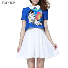 2014 spring and summer fashion abstract print faux two piece set elegant slim one-piece dress