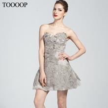 2014 spring and summer fashion of luxury embroidery flower banquet sexy tube top dress formal one-piece dress