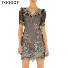 2014 spring and summer fashion circled V-neck short-sleeve embroidery flower slim elegant formal dress one-piece dress