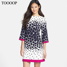 2014 spring and summer fashion dot print patchwork color block half sleeve o-neck slim elegant one-piece dress
