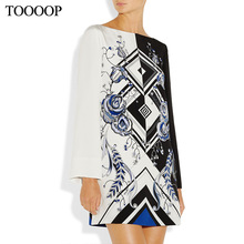 2014 spring fashion black and white color block patchwork print loose comfortable elegant slim a one-piece dress