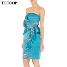 2014 spring and summer fashion of luxury embroidery flower banquet tube top slim formal dress one-piece dress
