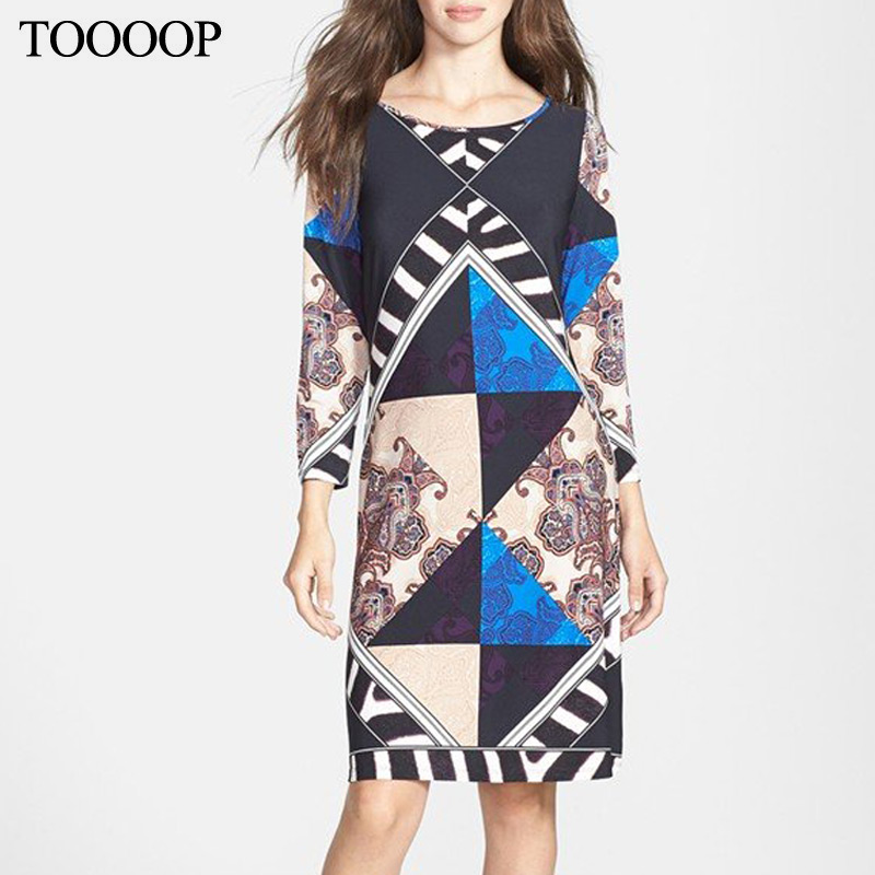 2014 spring fashion o neck aesthetic patchwork print color block elegant slim one piece dress