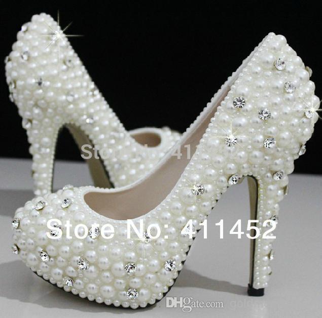 New Ivory beautiful Vogue Crystals and Pearl High Heels Wedding Bridal Shoes