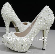 New ! Ivory beautiful Vogue Crystals and Pearl High Heels Wedding Bridal Shoes