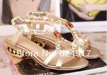 Free shipping hot sale 2014 new women sandals sheepskin pure Handmade Rhinestone sandals ladies fashion leather