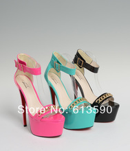 Summer 2014 female woman shoes 19cm red bottom high heels Belt buckle wedding sandals Metal chain