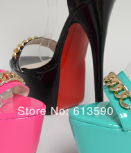 Summer 2014 female woman shoes 19cm red bottom high heels Belt buckle wedding sandals Metal chain