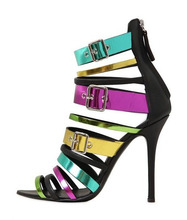 2014 Women s Multi Color Leather Patchwork With Buckle Summer Ankle Strap Boots Sandals Ladies Design