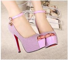 2014 year New Sexy high heeled 13 5cm shoes single shoes open toe button belt thin
